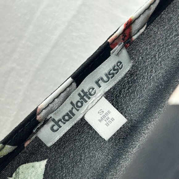 Charlotte Russe Small Black Floral Romper Sleeveless Jumper Ruffles Dressy - Picture 5 of 8